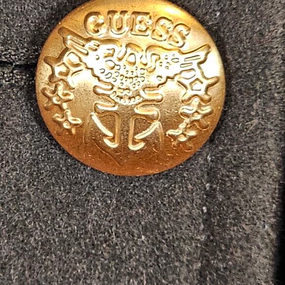 Women's Large Guess Red Wool Blend Long Trench Pea Coat Double-Breasted Military - Picture 3 of 12